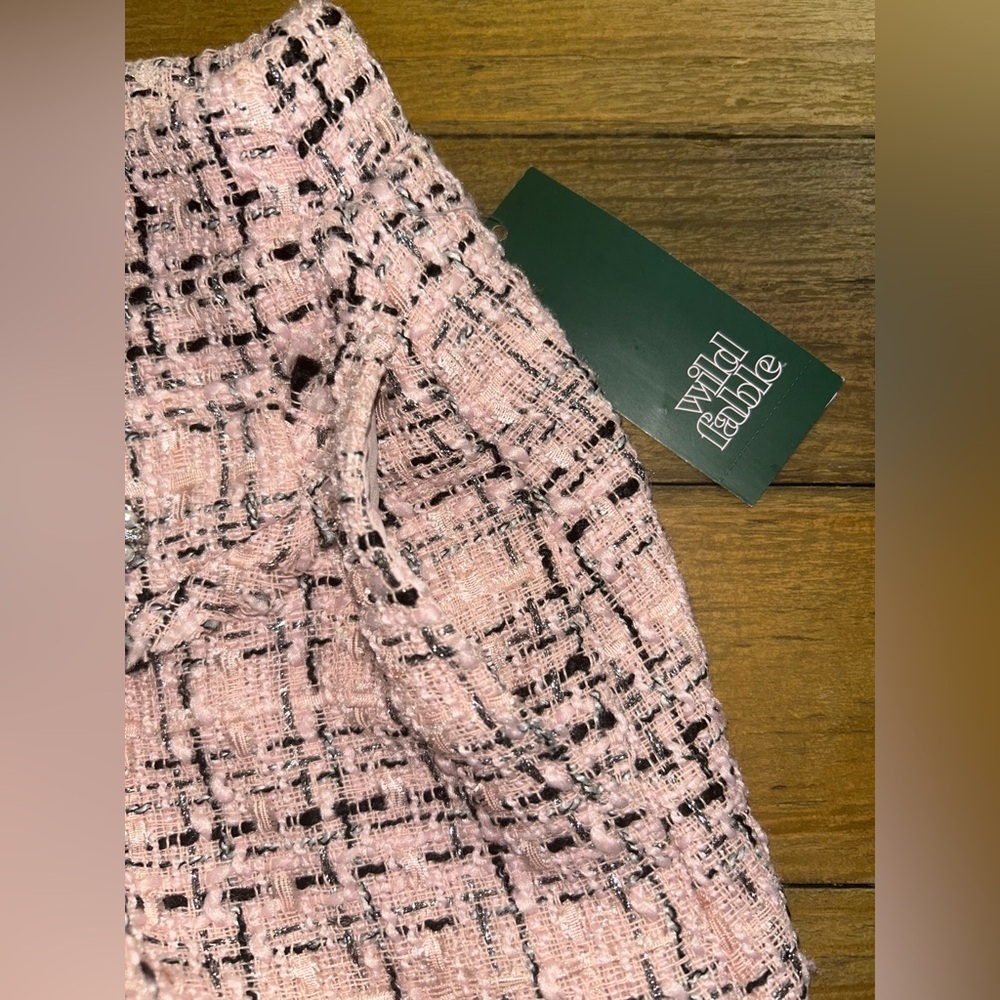 WILD FABLE Tweed Boucle Skort Mini Skirt pink black pattern Clueless Academia - Picture 12 of 15